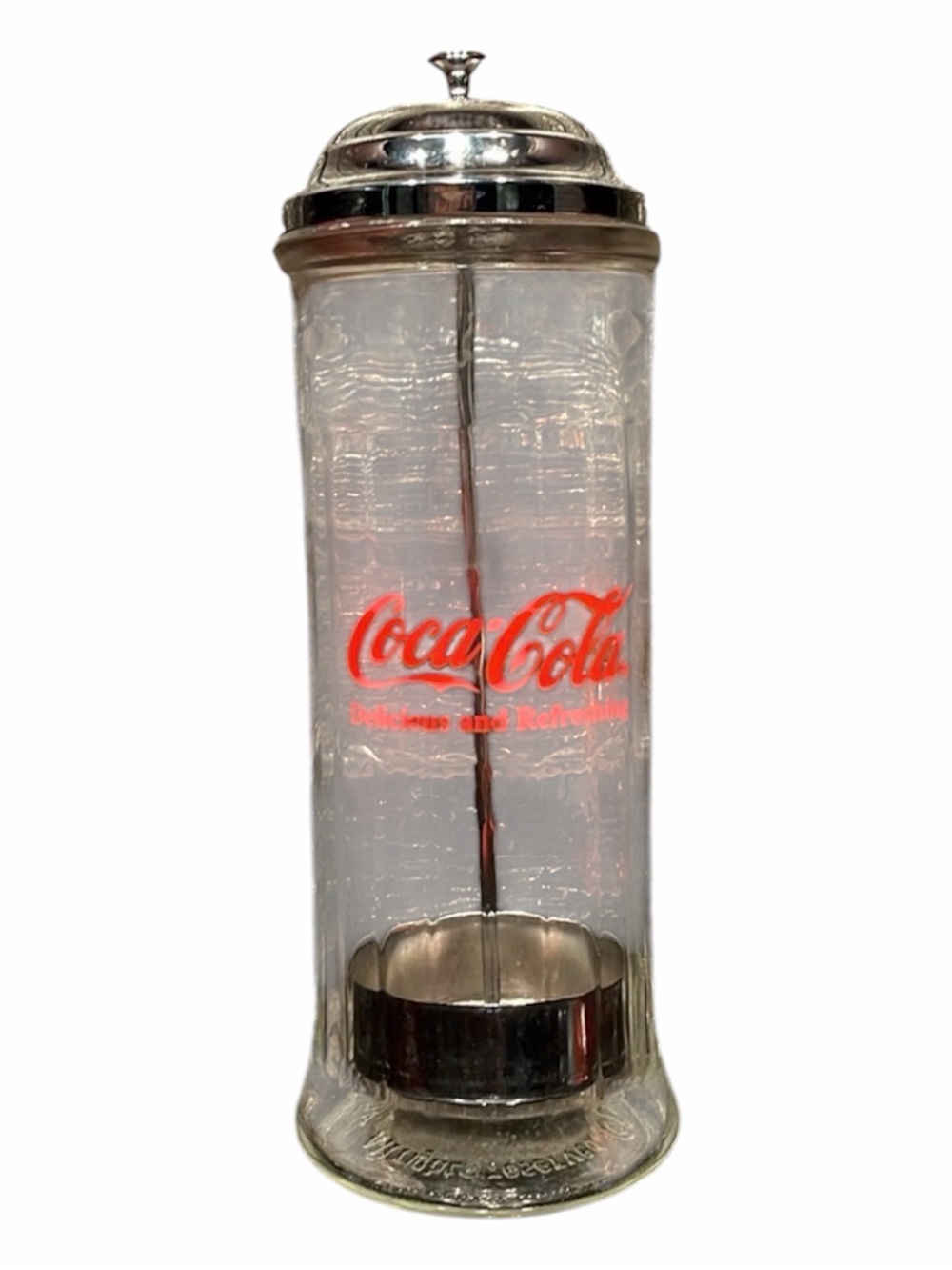 1992 Coca-Cola Glass Straw Holder Dispenser Soda Pop Parlor Barware Coke